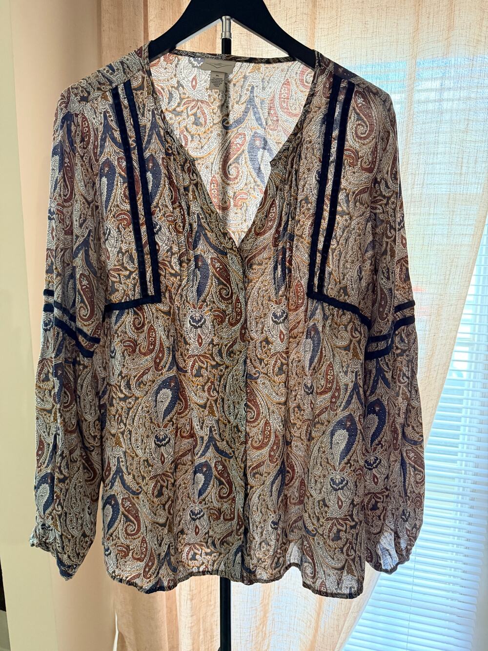 St. John's Bay v neck tunic top paisley euc boho XL